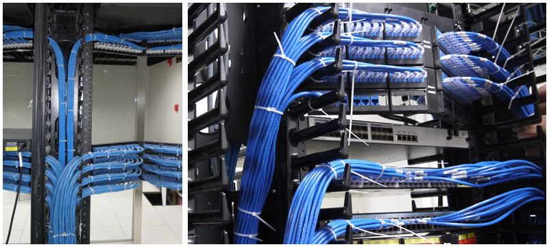 機(jī)柜安裝-為網(wǎng)絡(luò)設(shè)備及水平配線架安裝提供了統(tǒng)一擺放空間，機(jī)柜內(nèi)的理線整齊排列，便于跳接、查找, 且理線更美觀。