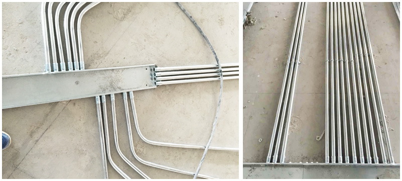 管道預(yù)埋-鋼管壁厚均勻，合理架構(gòu)連接緊密，管口光滑，護(hù)口齊全，整齊美觀。